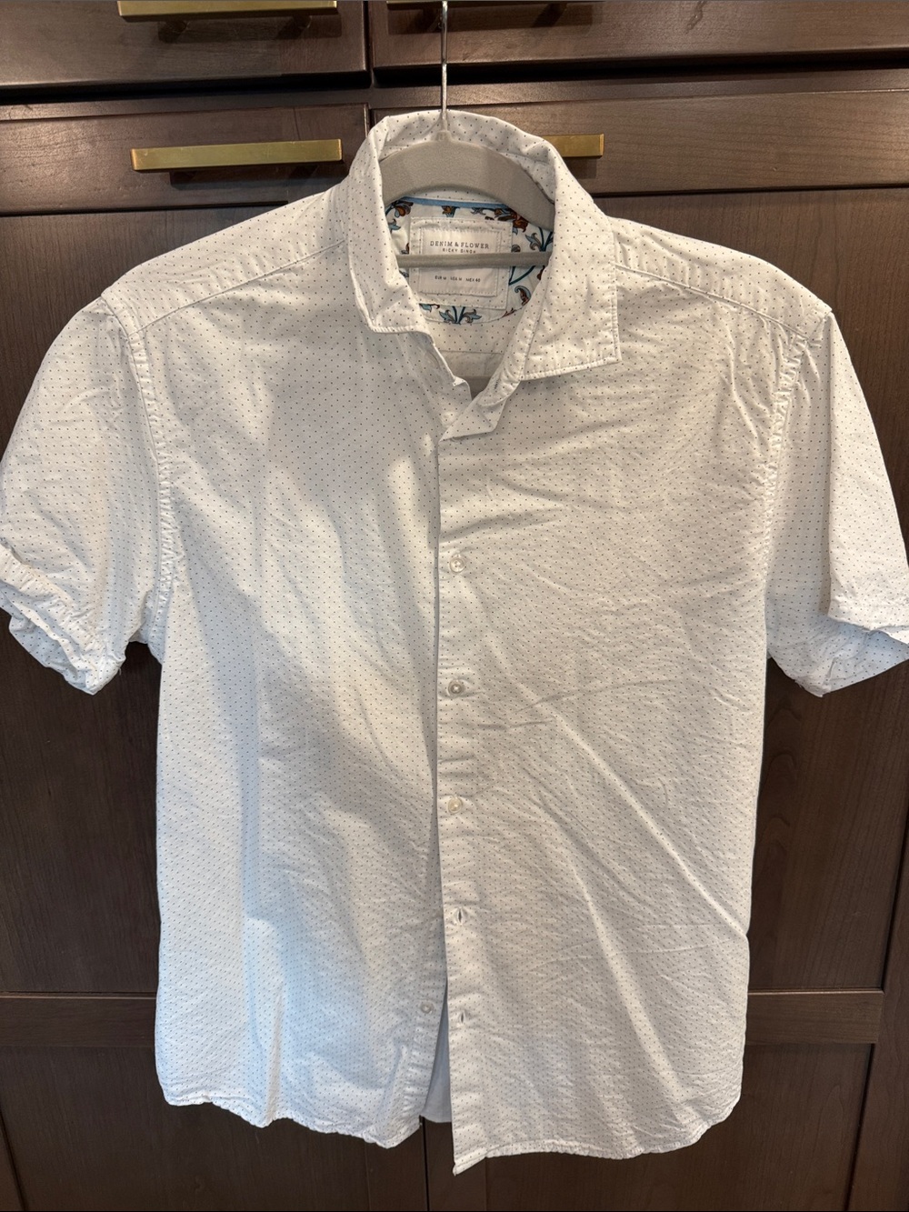 Denim & Flower White Short-Sleeve Dot-Print Button-Down Shirt